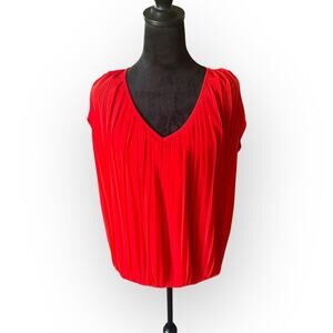 Coldwater Creek Women's Red Pleated Front Batwing Sleeve Sheer Lined Blouse Sz M